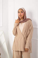 Cross Blouse _  Dark Beige
