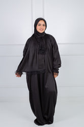 Satin prayer veil black - long sleeves with lace trim | Velda Store