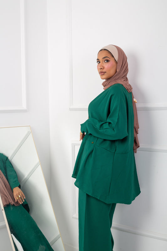 Cross Blouse_ Dark Green