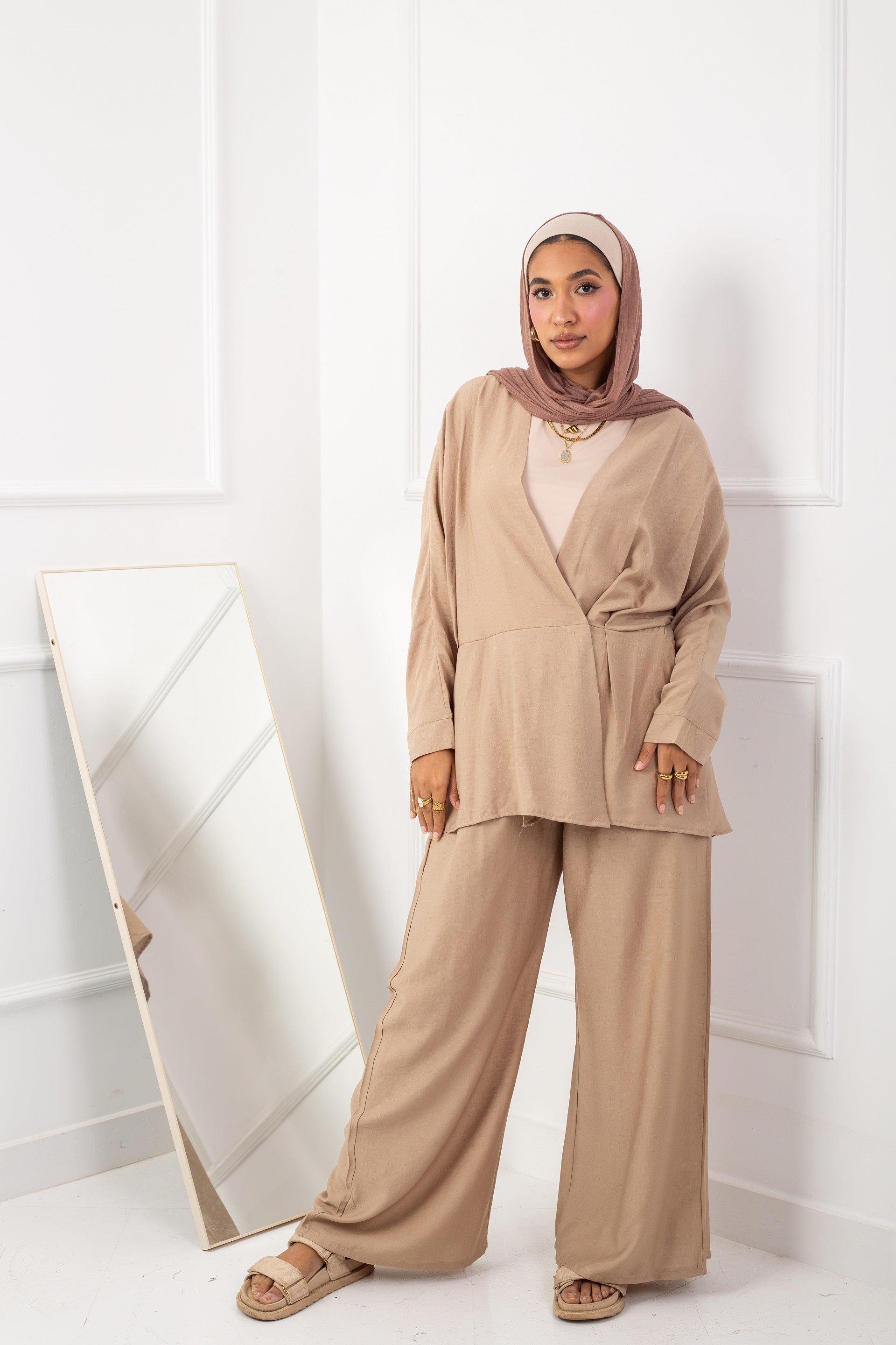 Cross Blouse _  Dark Beige