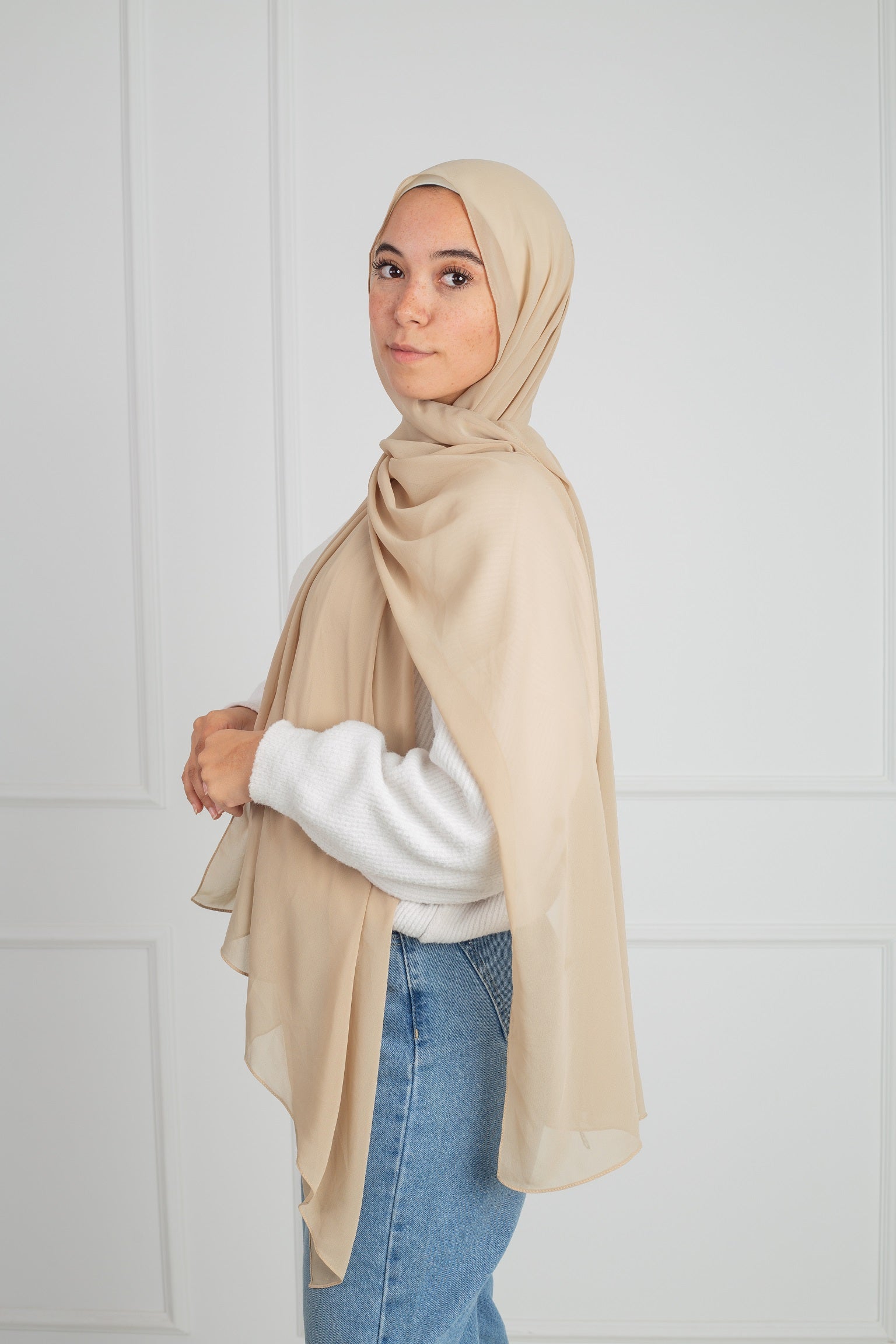 Soft Touch Chiffon Scarf in Beige lightweight fabric 