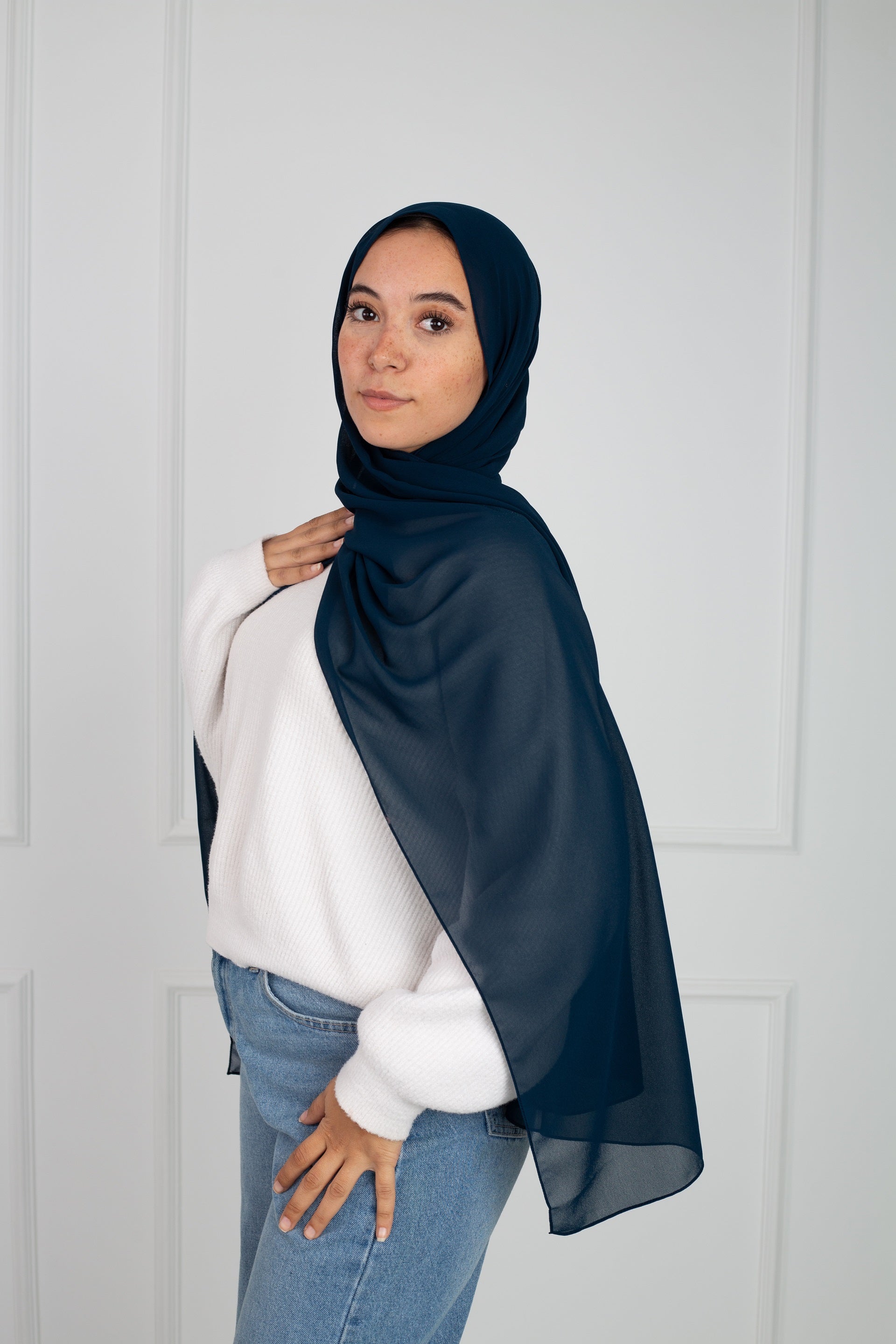 Soft Touch Chiffon Scarf in Petrol lightweight fabric