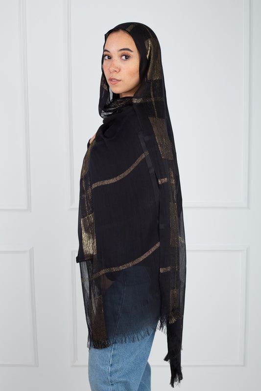 Elegant Glittery Gold Scarf with soft golden sparkle from Velda Store