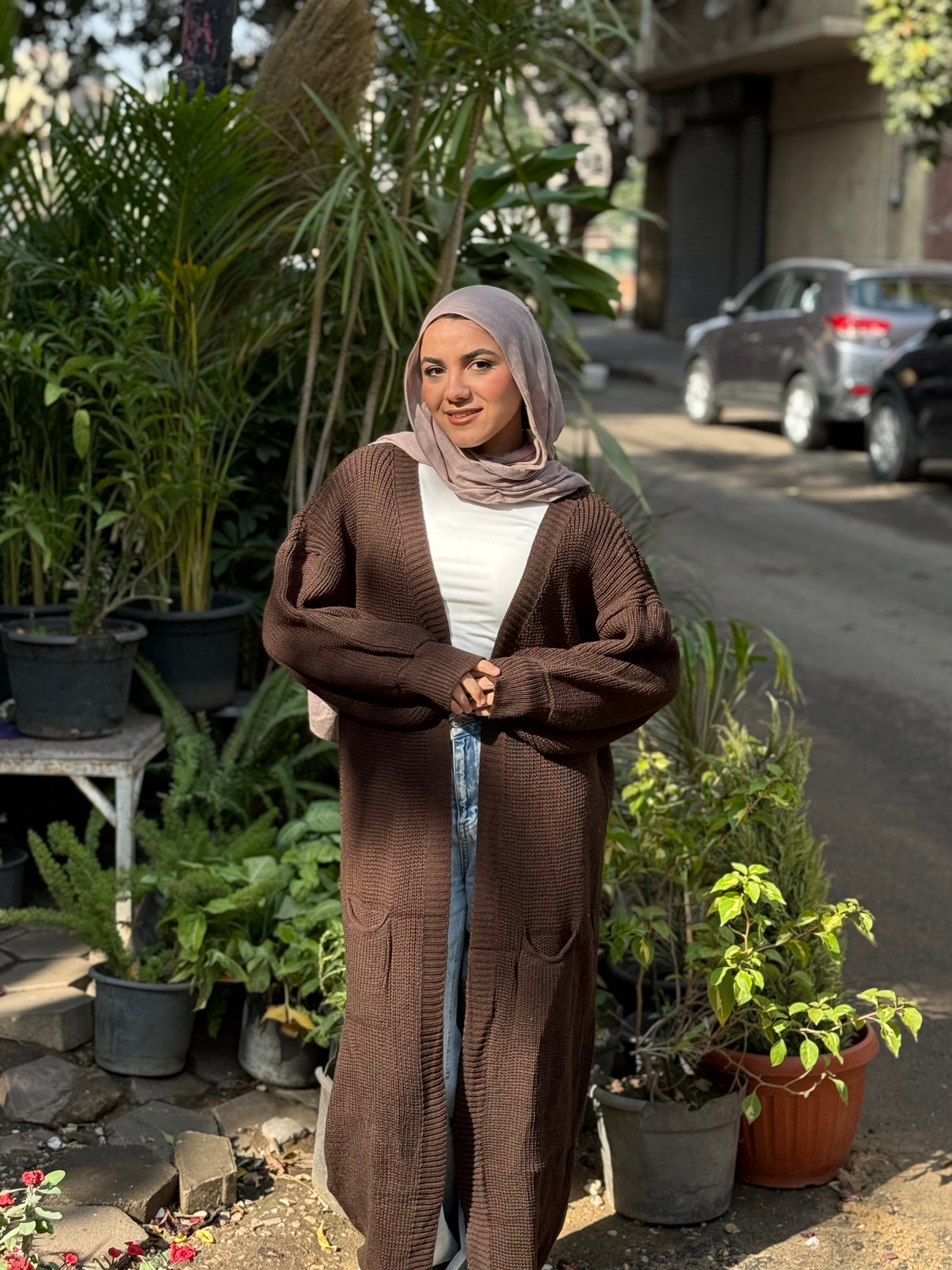 Ruffled Cardigan - Brown