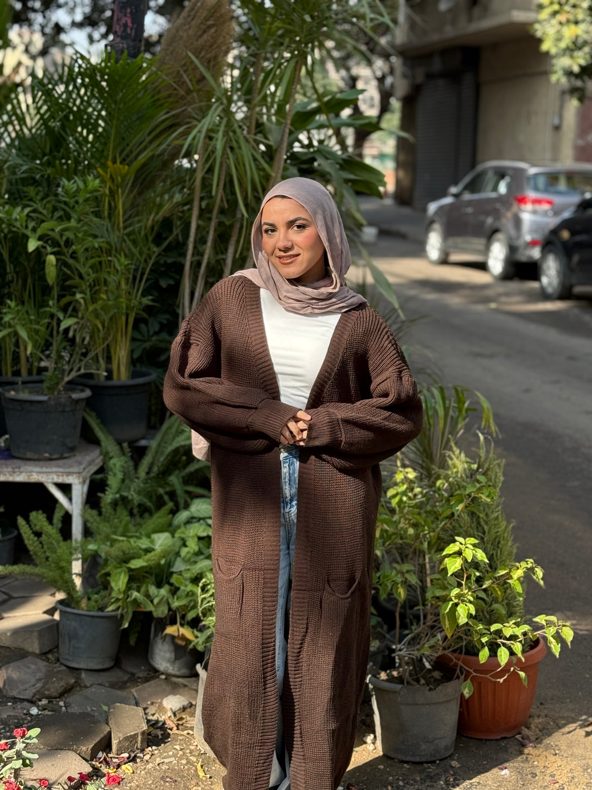 Ruffled Cardigan - Brown