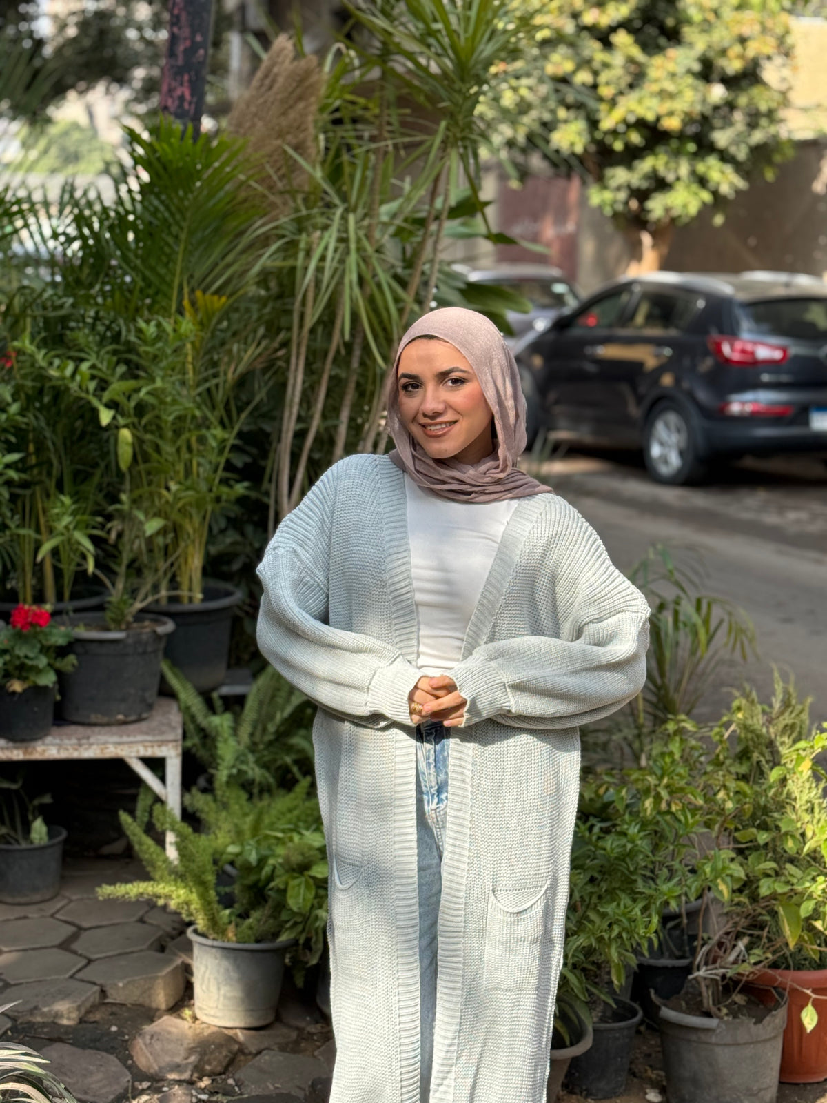 Ruffled Cardigan - Light Gray