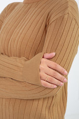 FitFlex Basic top from Velda Store with stretch fit and soft breathable fabric in color camel