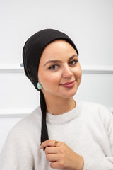 Front Support Ribbon Bonnet in black with smooth fit and ribbon detail from Velda Store