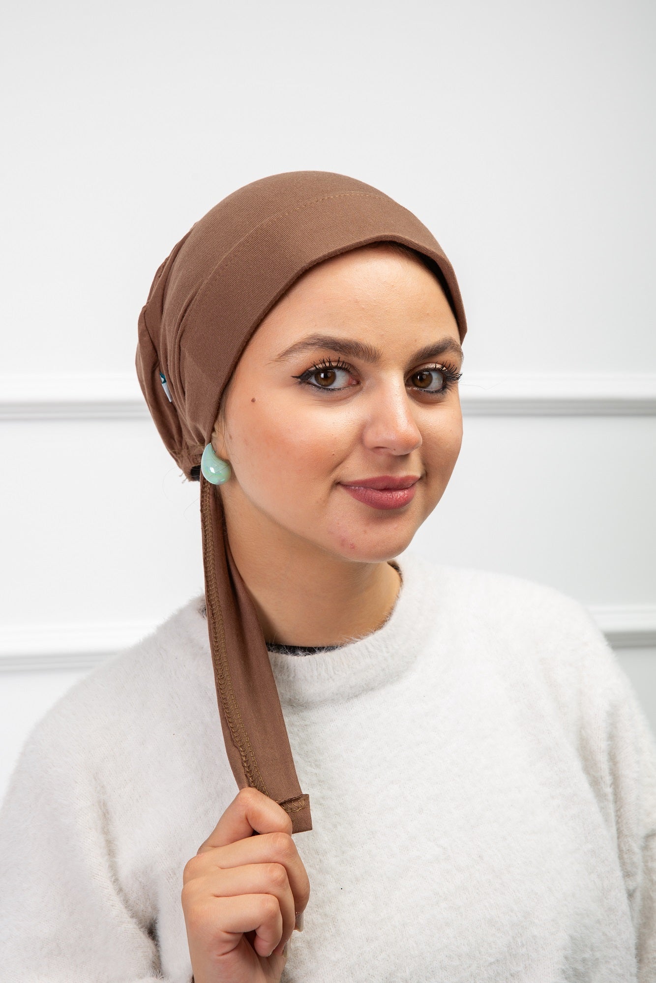 Front Support Ribbon Bonnet in brown  with smooth fit and ribbon detail from Velda Store