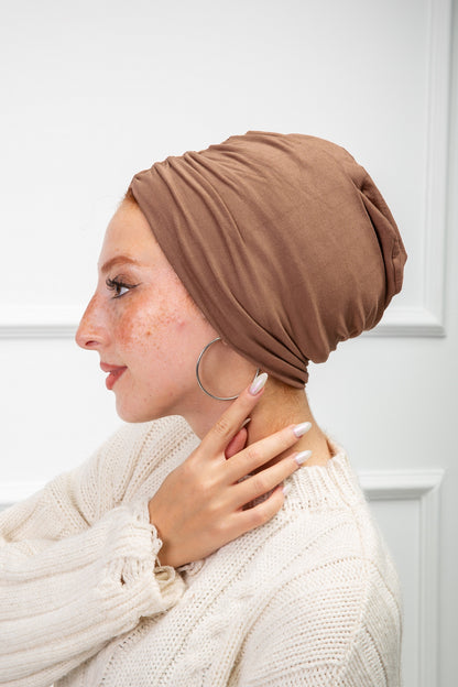 Brown  Cotton Two Pieces Turban with soft stretchy fabric from Velda Store