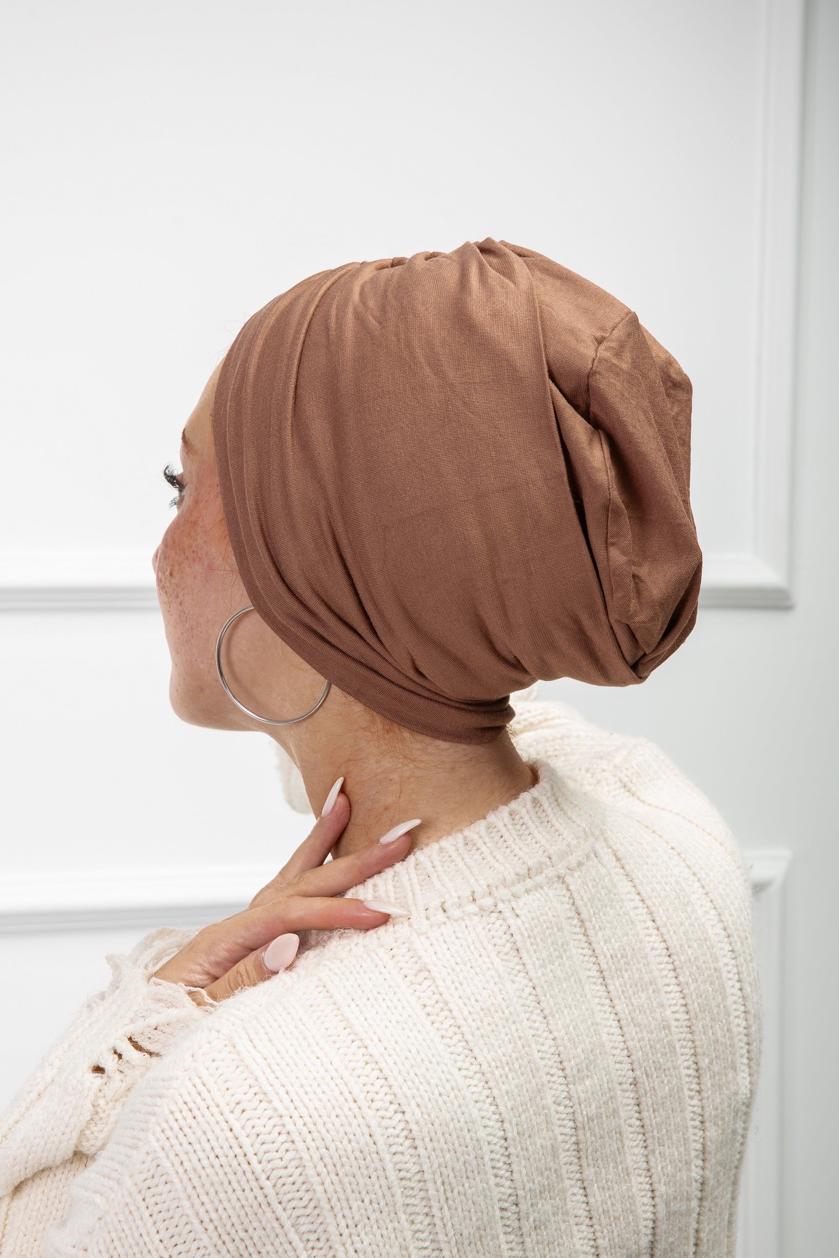 Brown  Cotton Two Pieces Turban with soft stretchy fabric from Velda Store