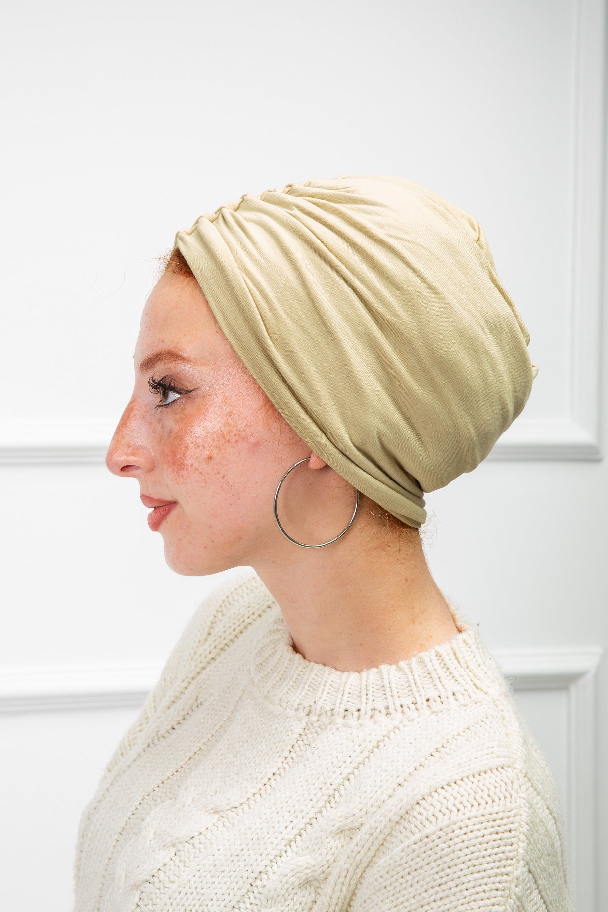  Beige Cotton Two Pieces Turban in breathable cotton from Velda 
