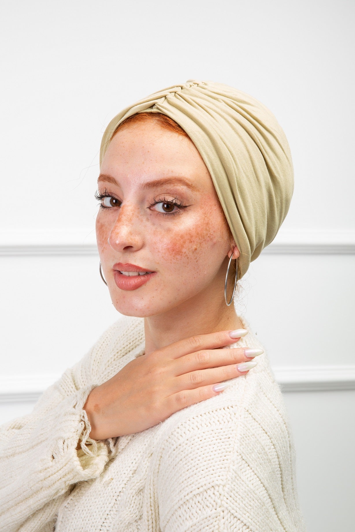  Beige Cotton Two Pieces Turban in breathable cotton from Velda Store