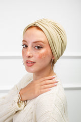  Beige Cotton Two Pieces Turban in breathable cotton from Velda Store