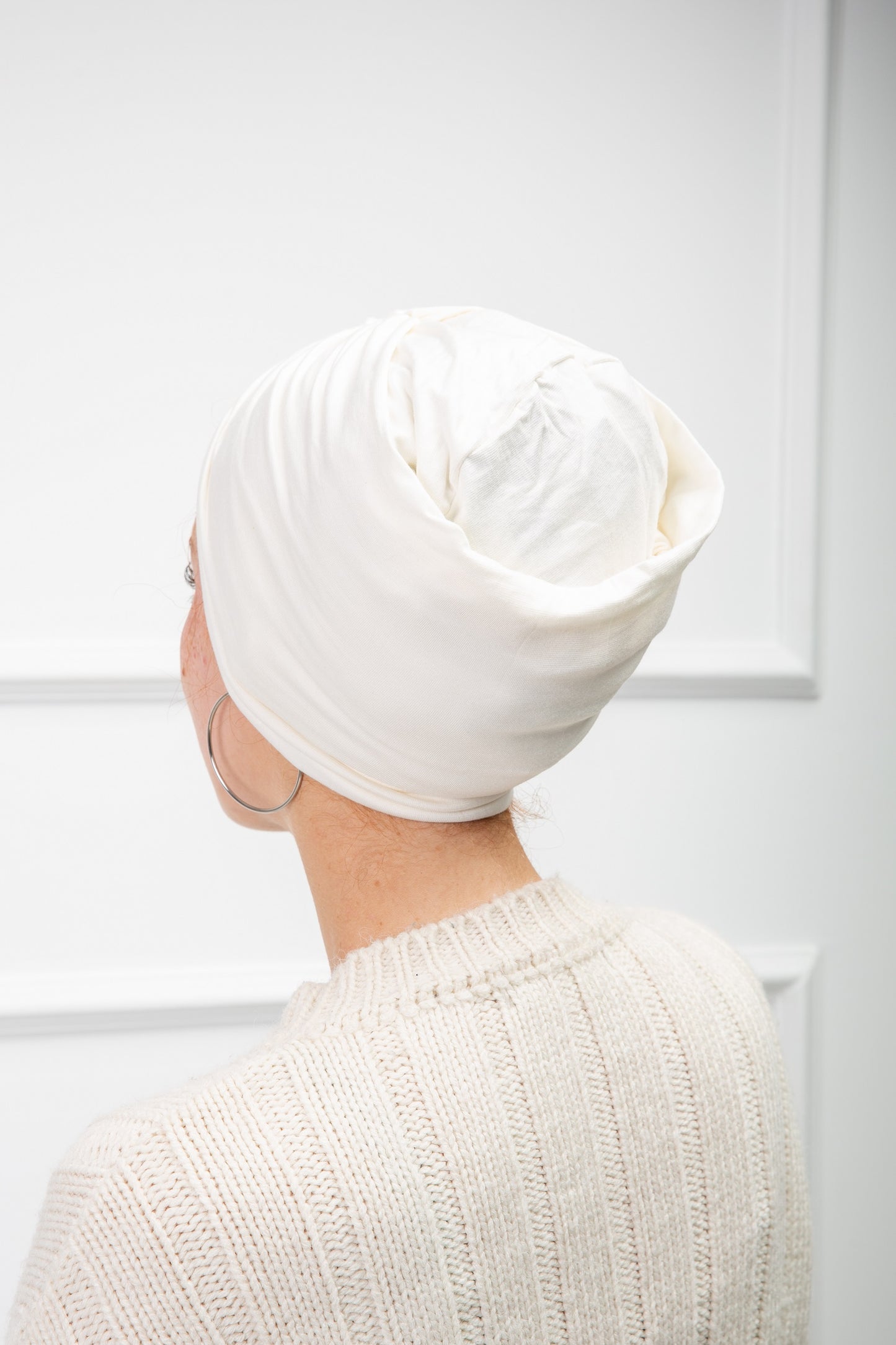 Off White Cotton Two Pieces Turban with soft stretchy fabric from Velda Store