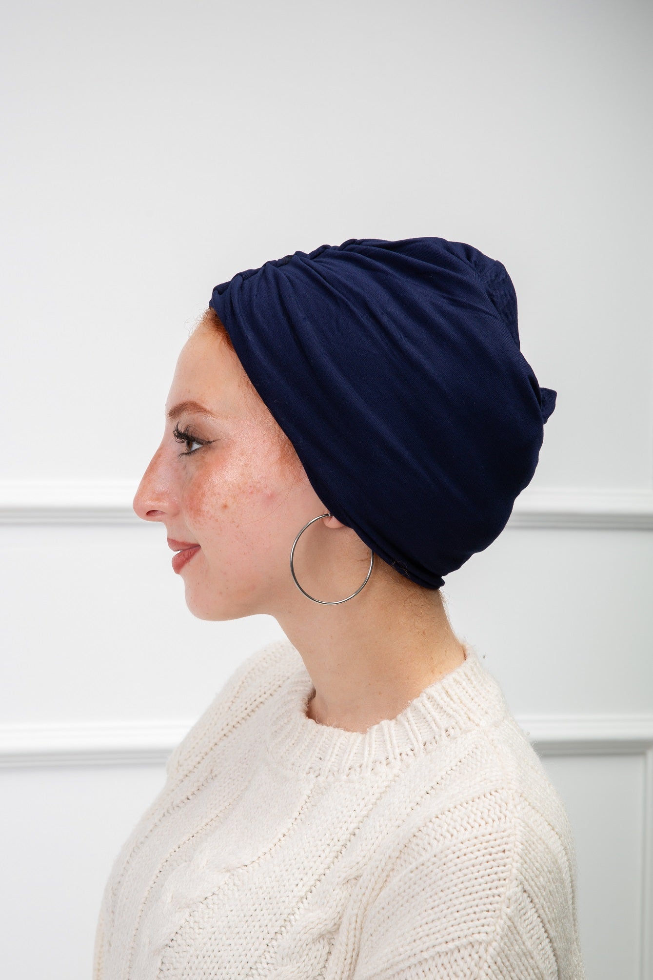 Navy Cotton Two Pieces Turban with comfortable fit from Velda Store