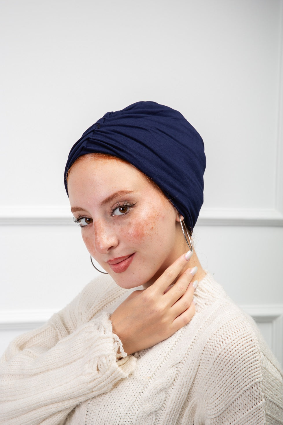 Navy Cotton Two Pieces Turban with comfortable fit from Velda Store