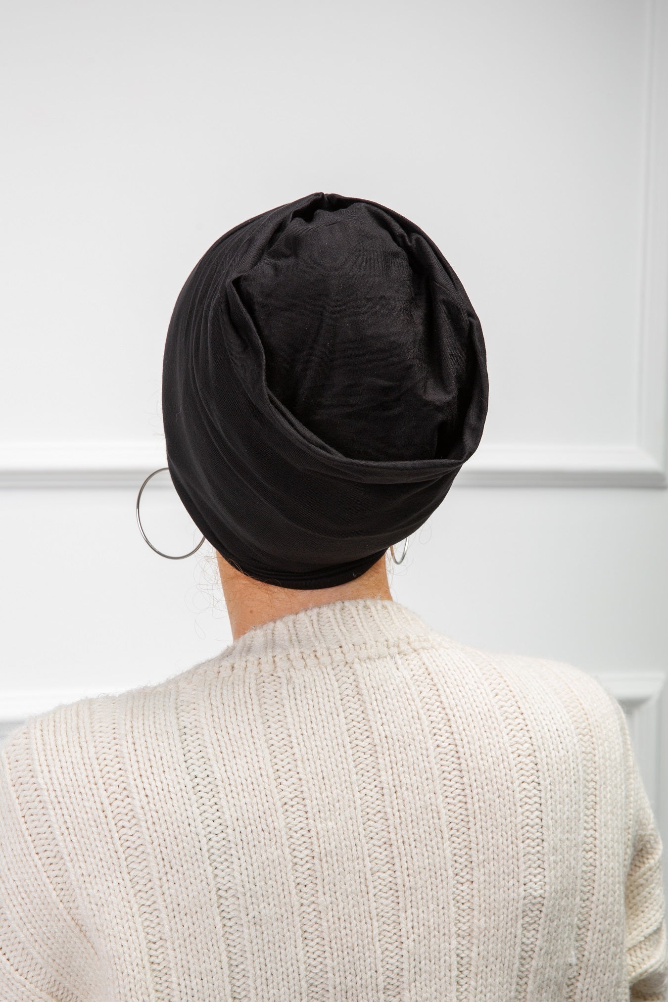 Black Cotton Two Pieces Turban with soft stretchy fabric from Velda Store