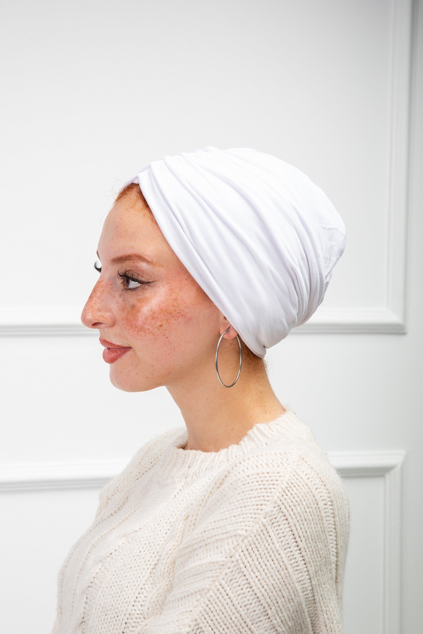 White Cotton Two Pieces Turban with comfortable fit from Velda Store