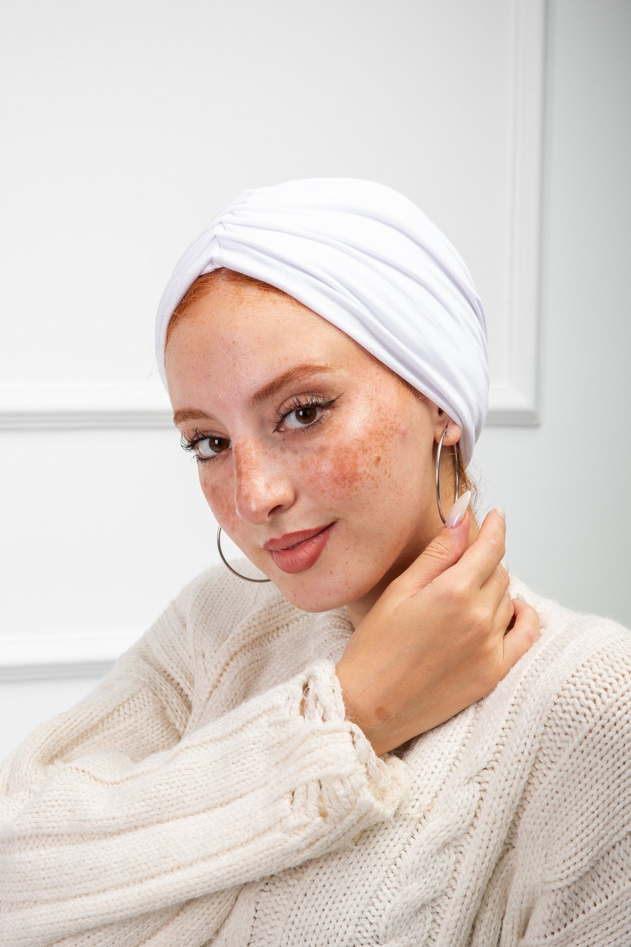 White Cotton Two Pieces Turban with comfortable fit from Velda Store