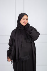 Satin prayer veil black - long sleeves with lace trim | Velda Store