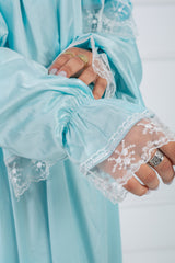 Satin prayer veil Baby Blue  long sleeves with lace trim | Velda Store