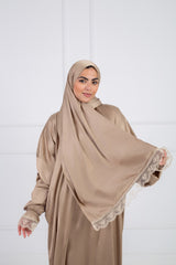 Satin prayer veil Beige  long sleeves