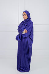 Satin prayer veil Royal Blue long sleeves with lace trim | Velda Store