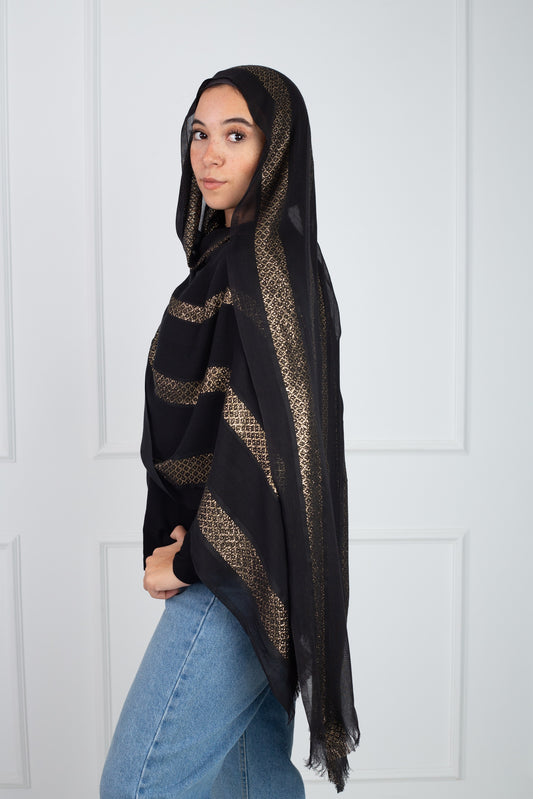 Shiny gold scarf - metallic luxurious accessory for elegant styling