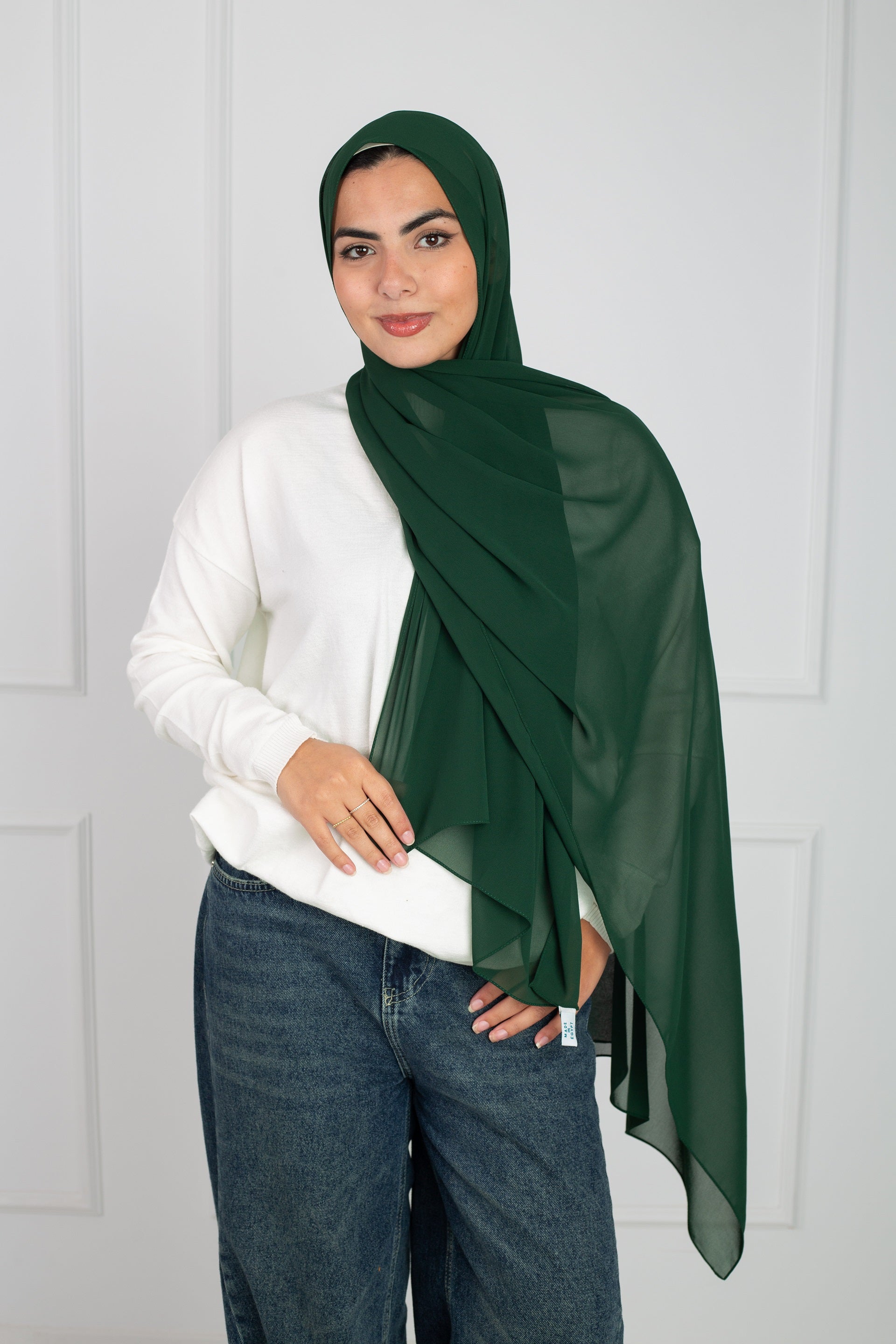 Soft Touch Chiffon Scarf in Dark Green lightweight fabric 