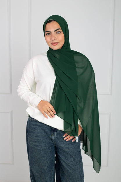 Soft Touch Chiffon Scarf in Dark Green lightweight fabric 