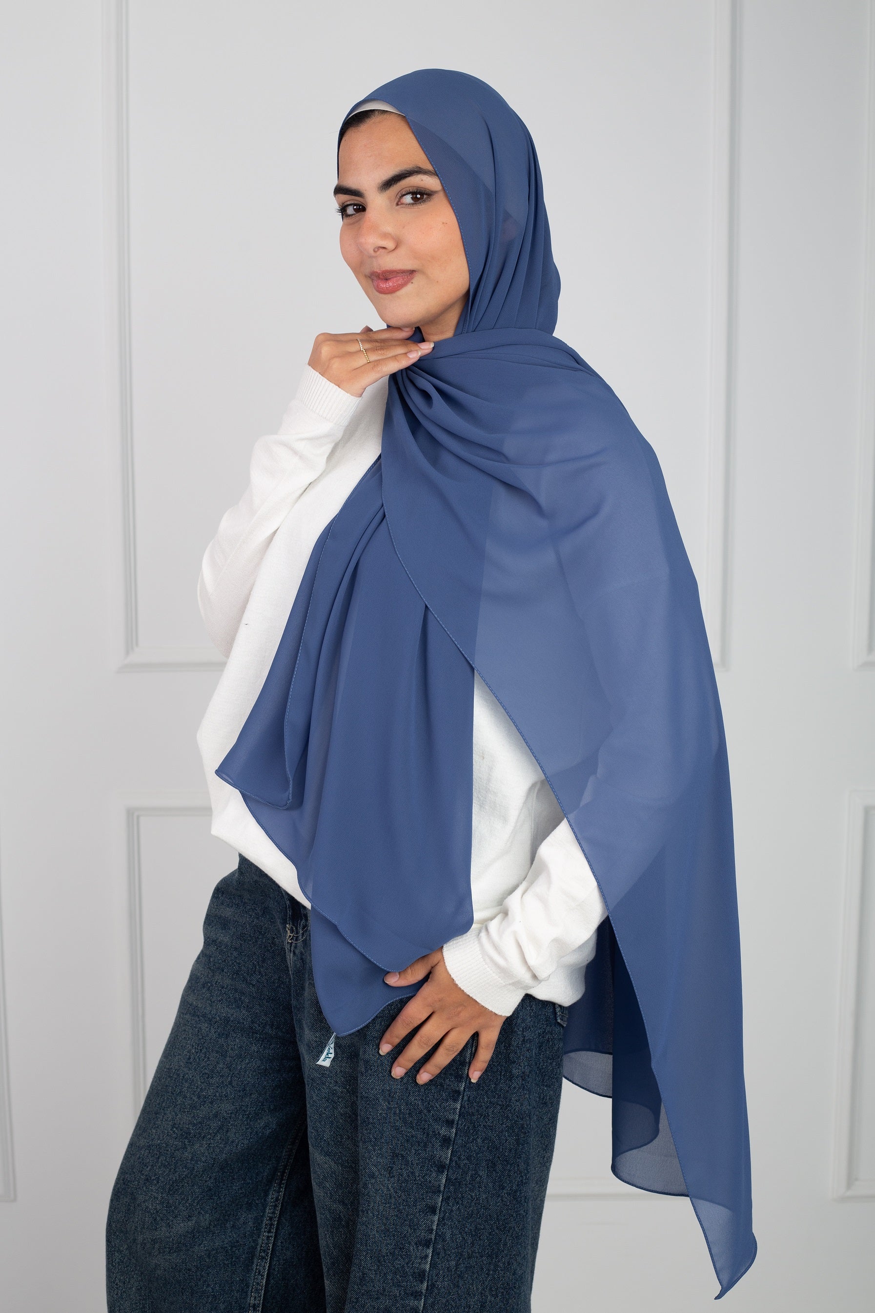 Soft Touch Chiffon Scarf in Denim Blue lightweight fabric
