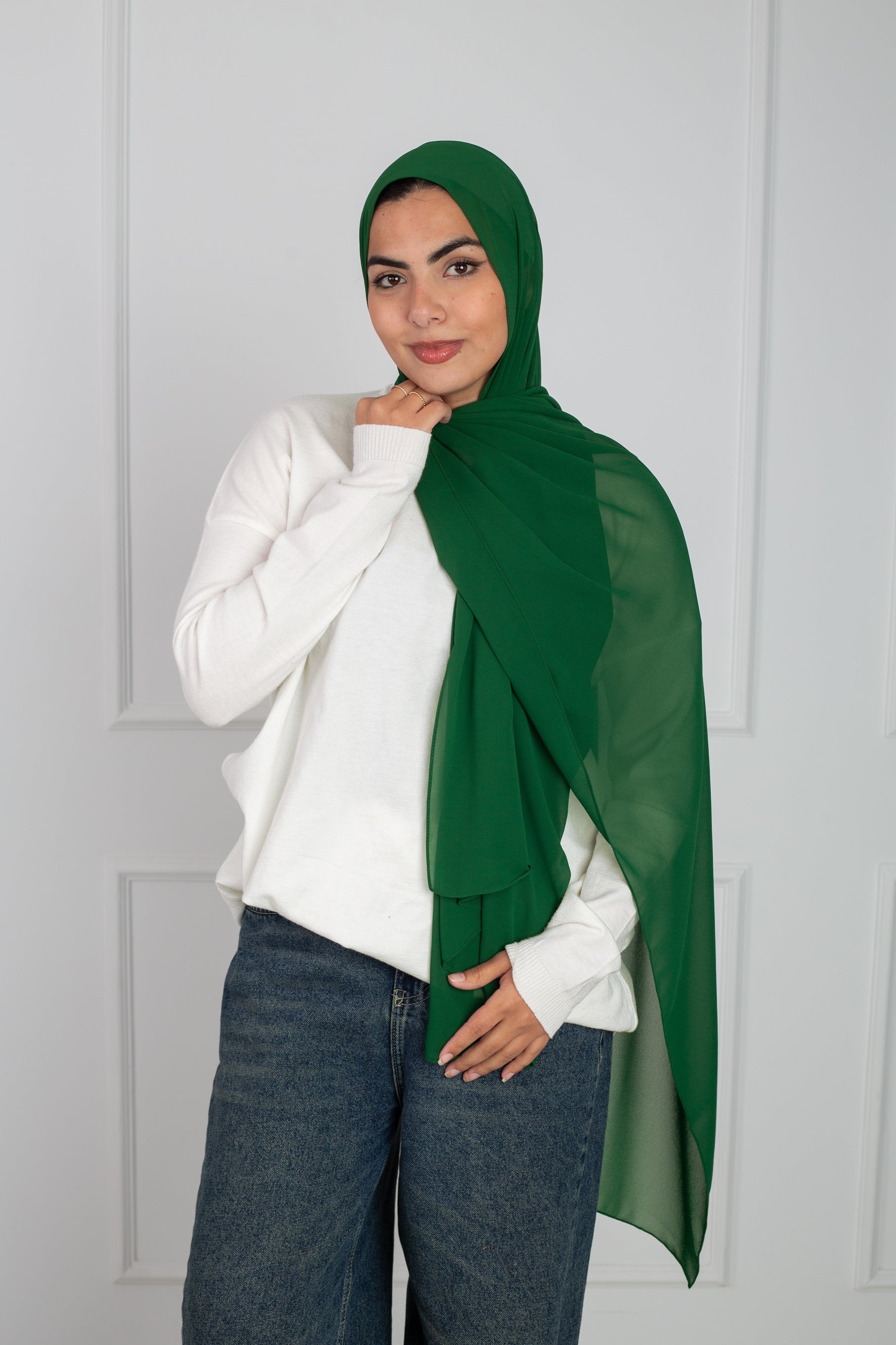 Soft Touch Chiffon Scarf in Forest Green lightweight fabric 