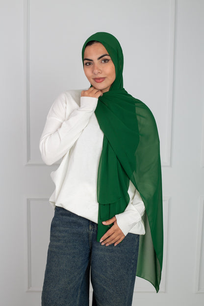 Soft Touch Chiffon Scarf in Forest Green lightweight fabric 