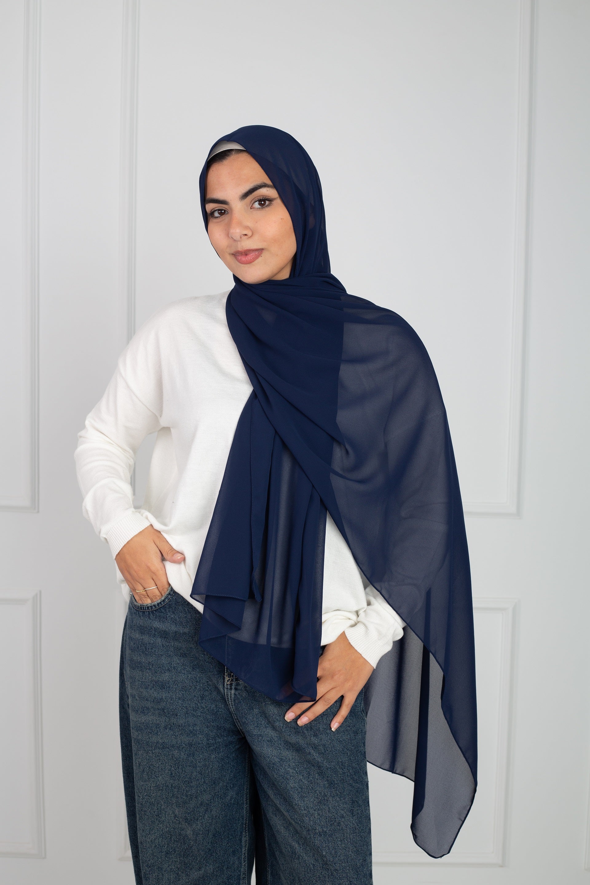 Soft Touch Chiffon Scarf in Navy lightweight fabric
