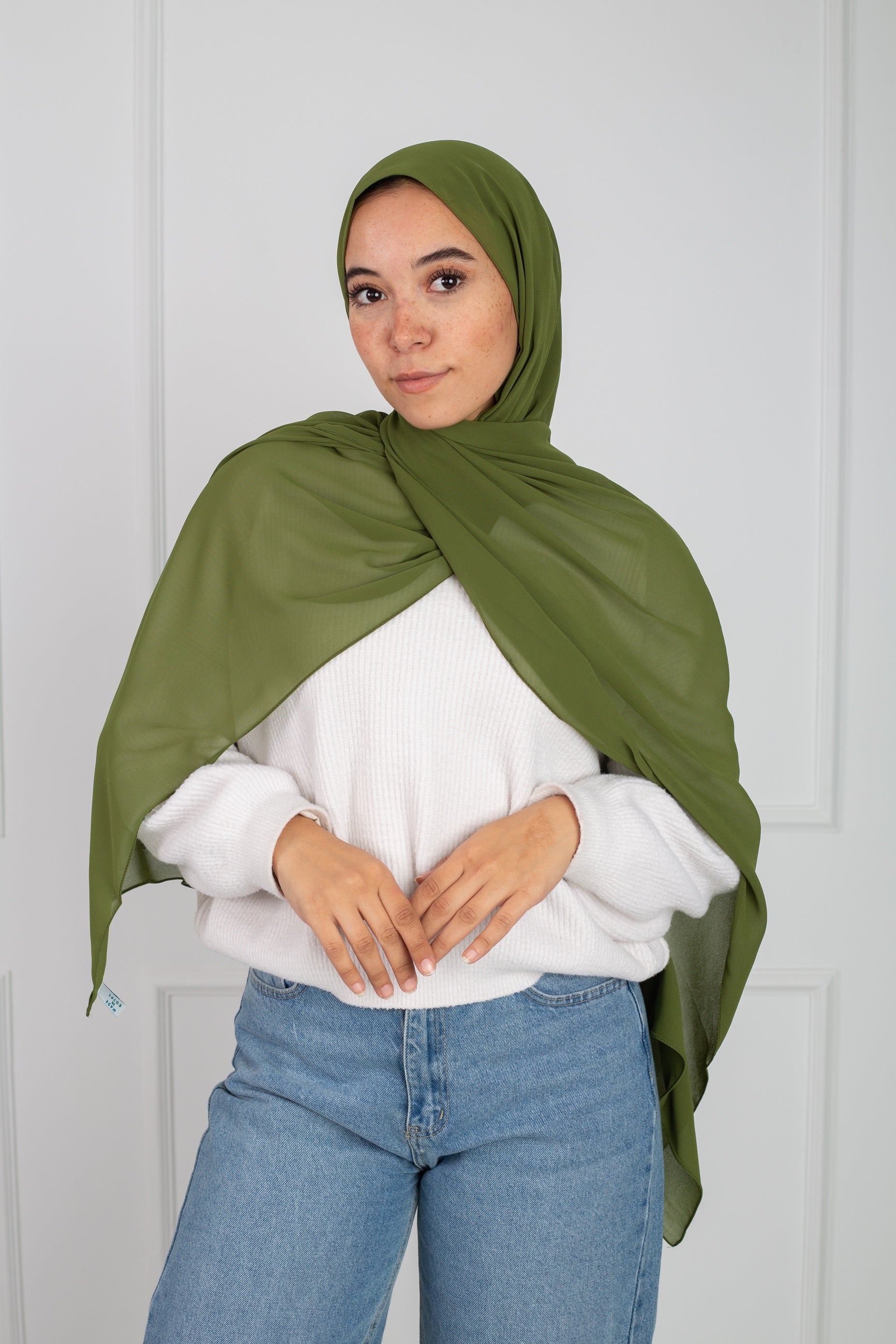 Soft Touch Chiffon Scarf in Olive lightweight fabric 