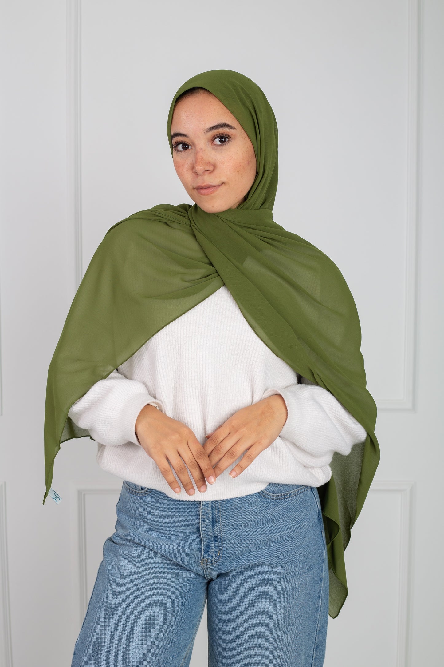 Soft Touch Chiffon Scarf in Olive lightweight fabric 