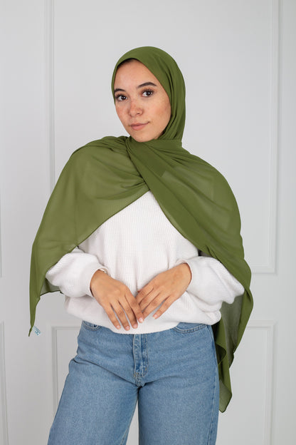 Soft Touch Chiffon Scarf in Olive lightweight fabric 
