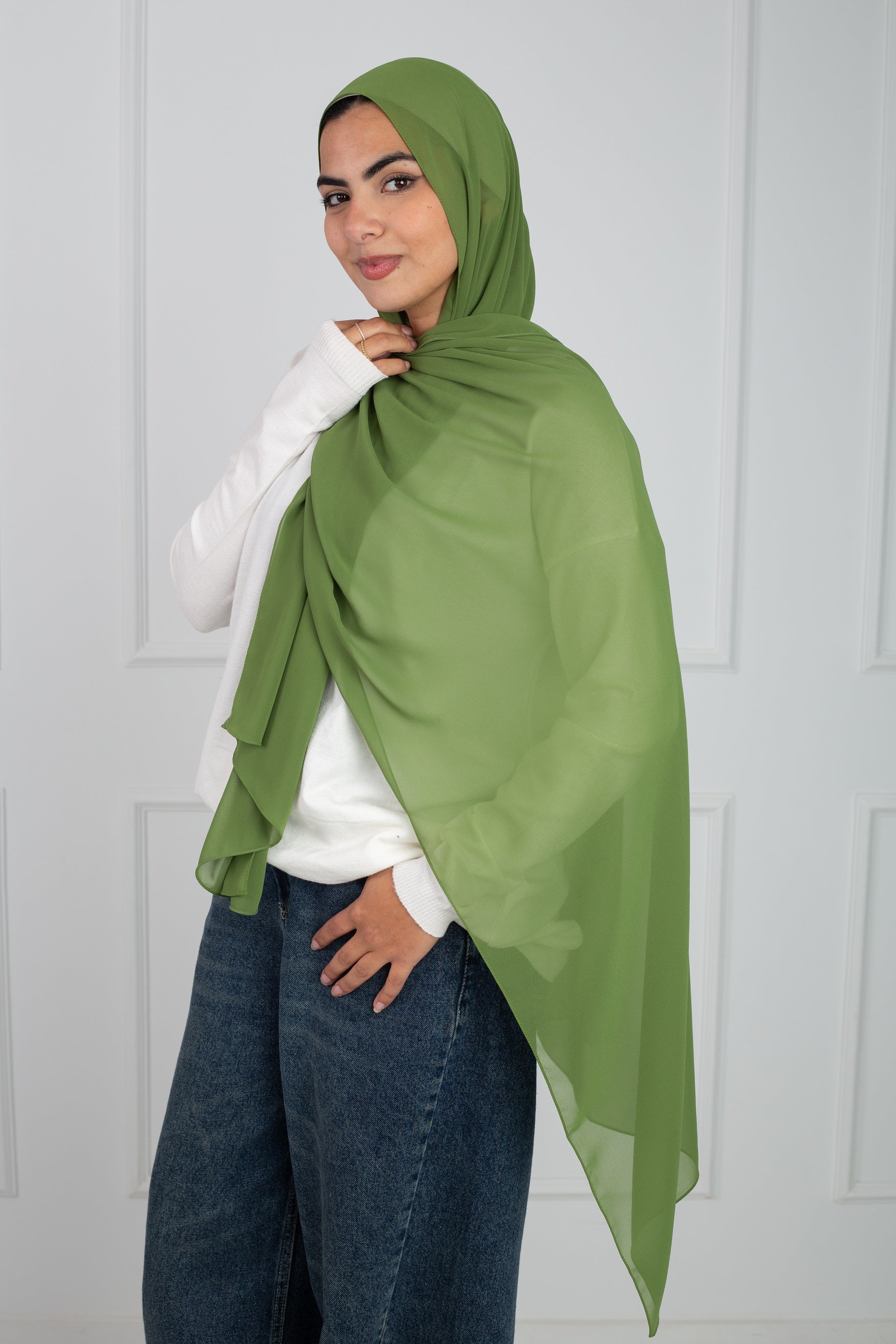 Soft Touch Chiffon Scarf in Pickle Green lightweight fabric