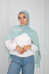 Soft Touch Chiffon Scarf in Seafoam Blue lightweight fabric from Velda Store
