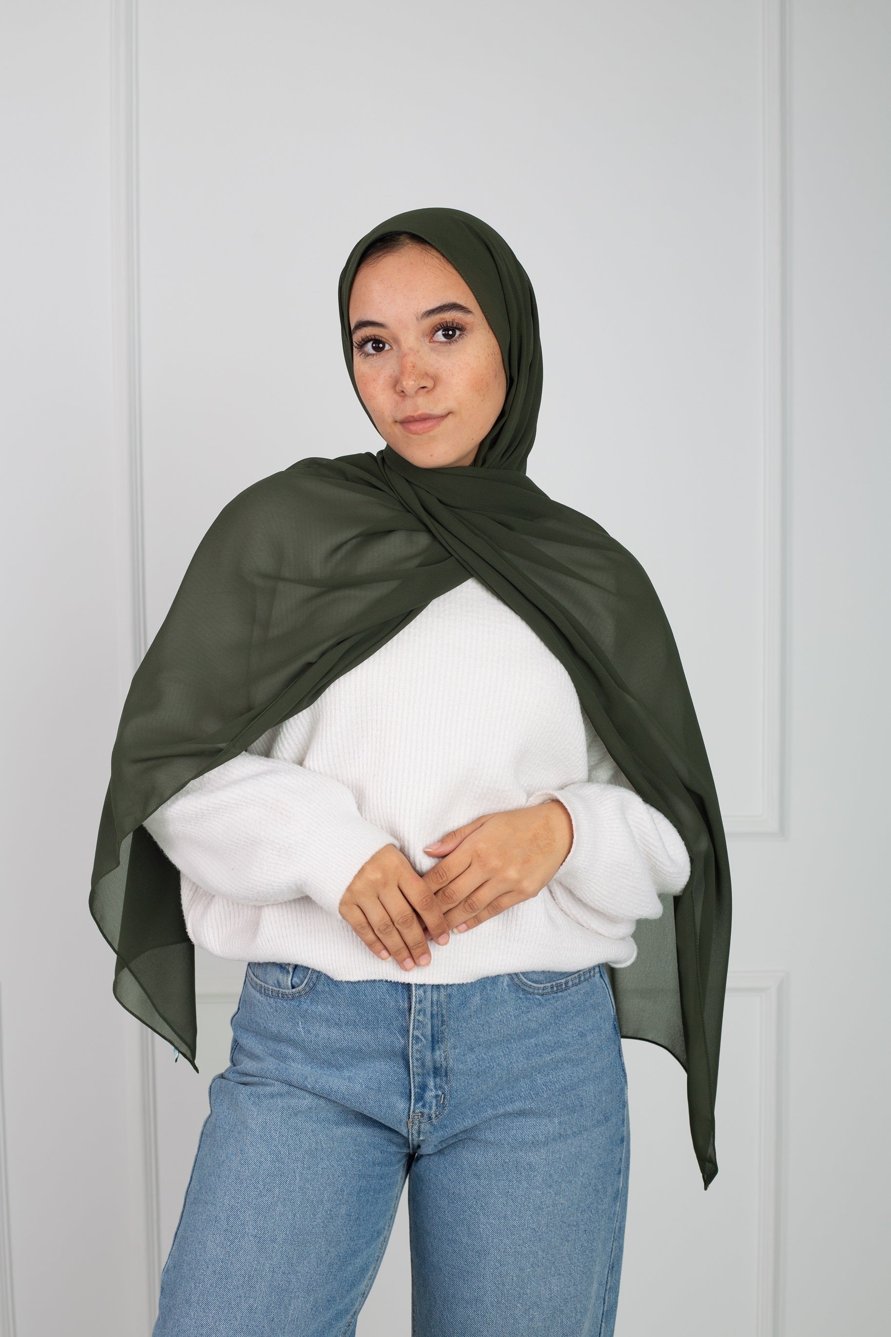 Soft Touch Chiffon Scarf in Seaweed lightweight fabric