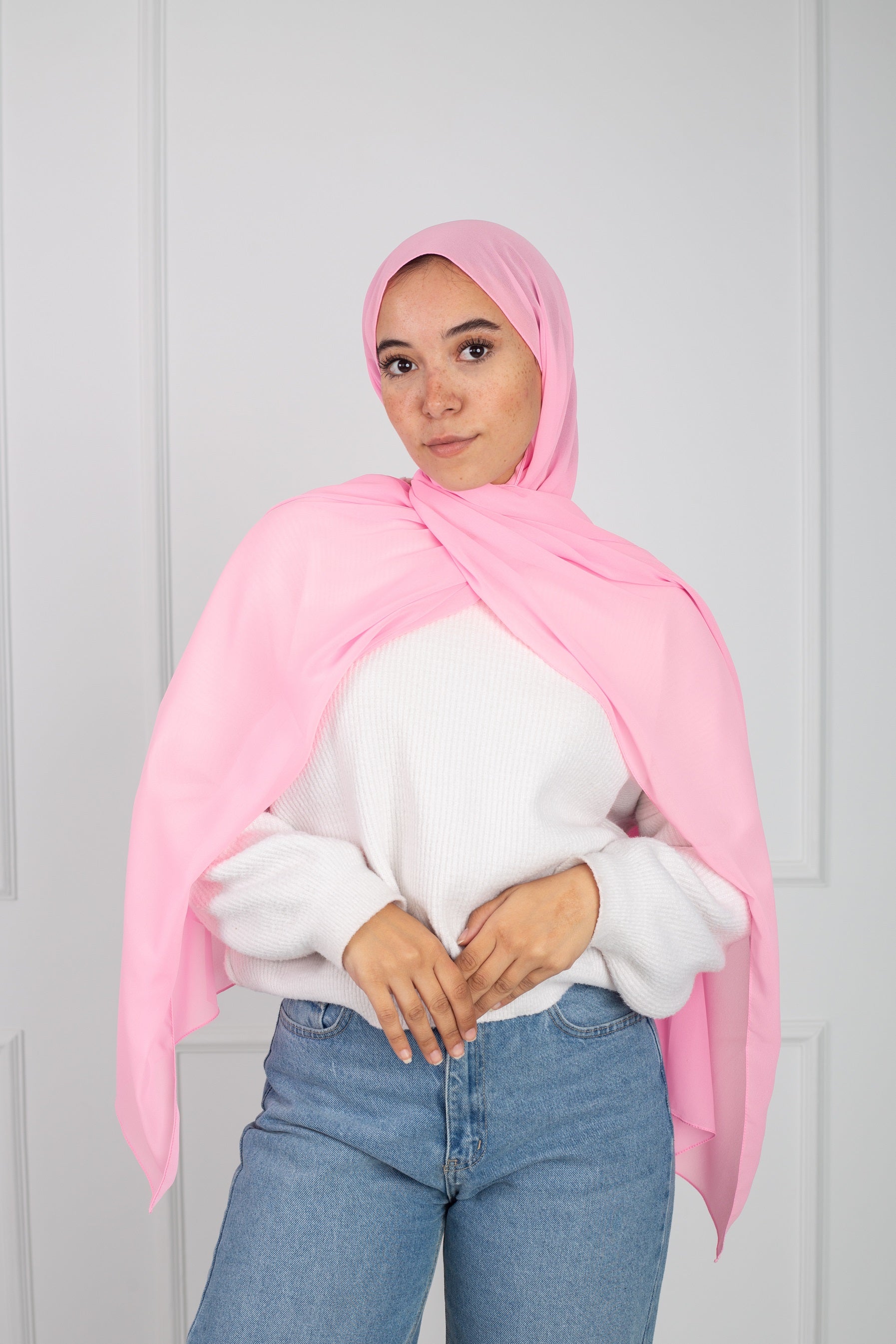 Soft Touch Chiffon Scarf in Baby Pink
lightweight fabric 