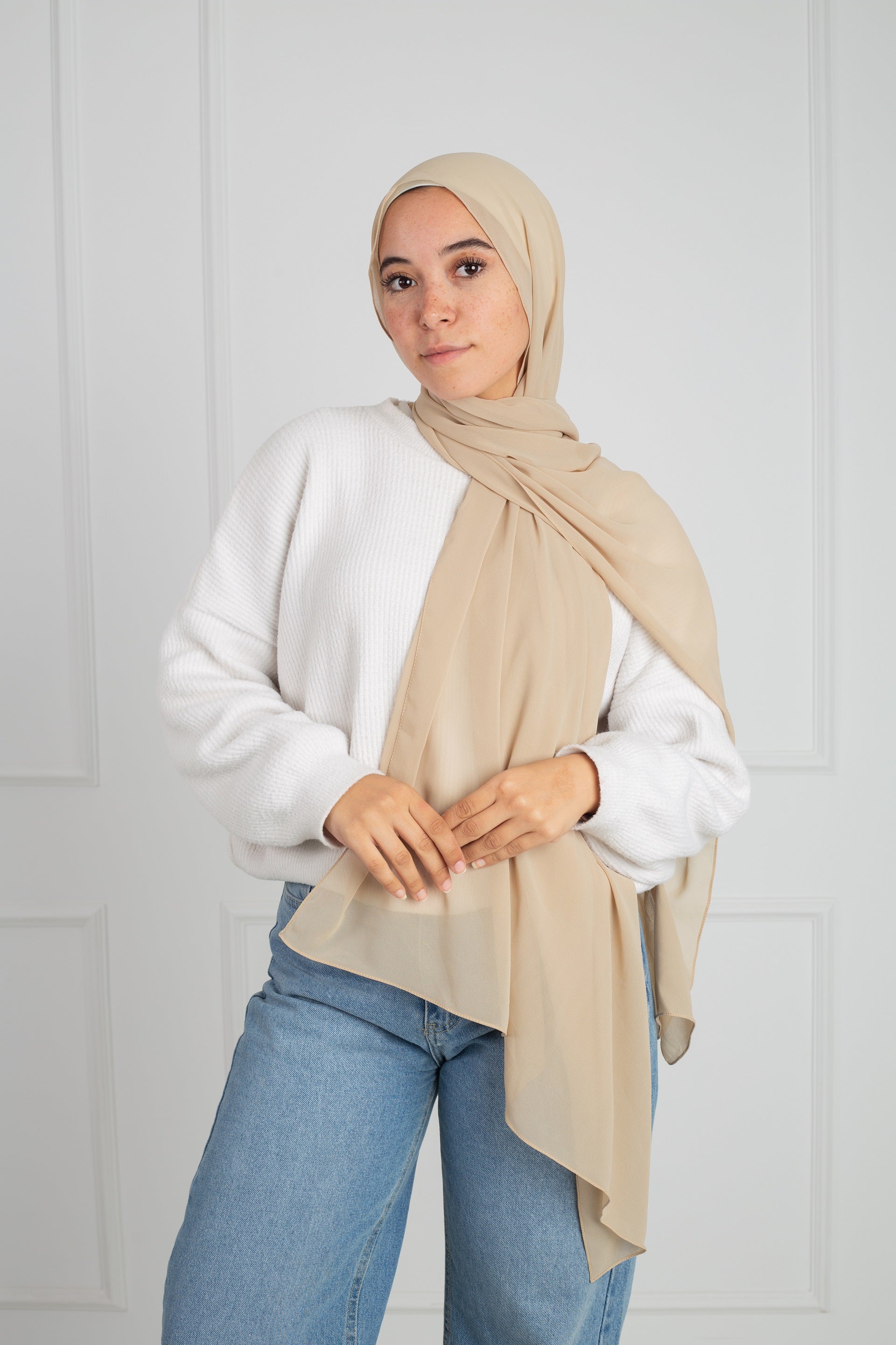 Soft Touch Chiffon Scarf in Beige lightweight fabric 