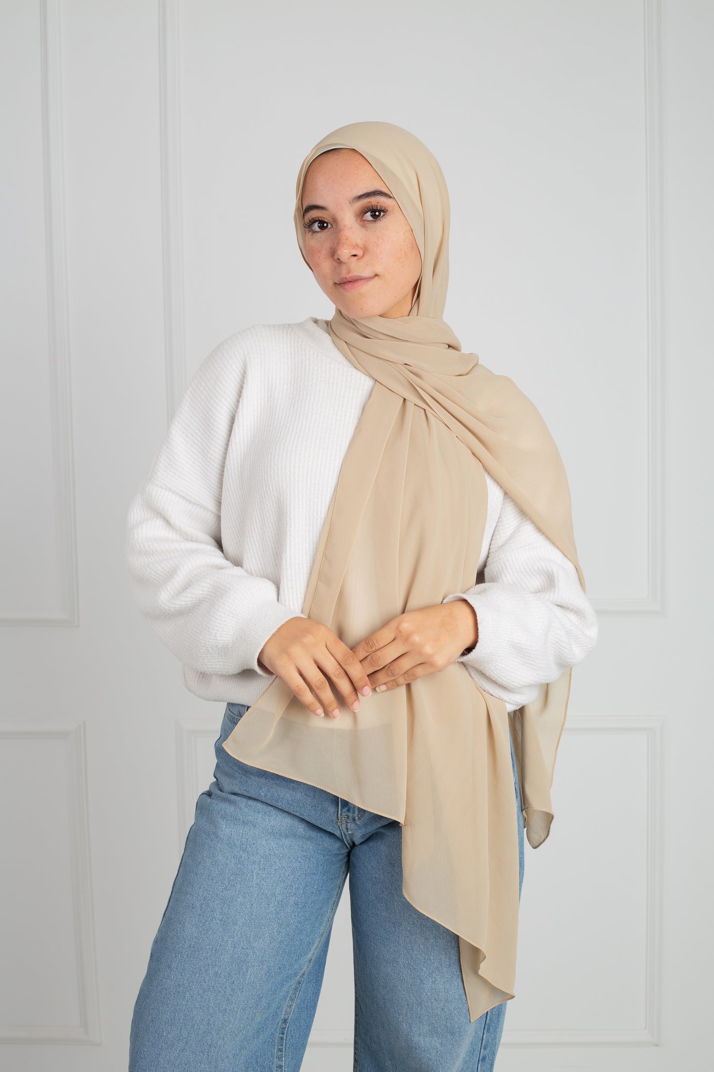 Soft Touch Chiffon Scarf in Beige lightweight fabric 