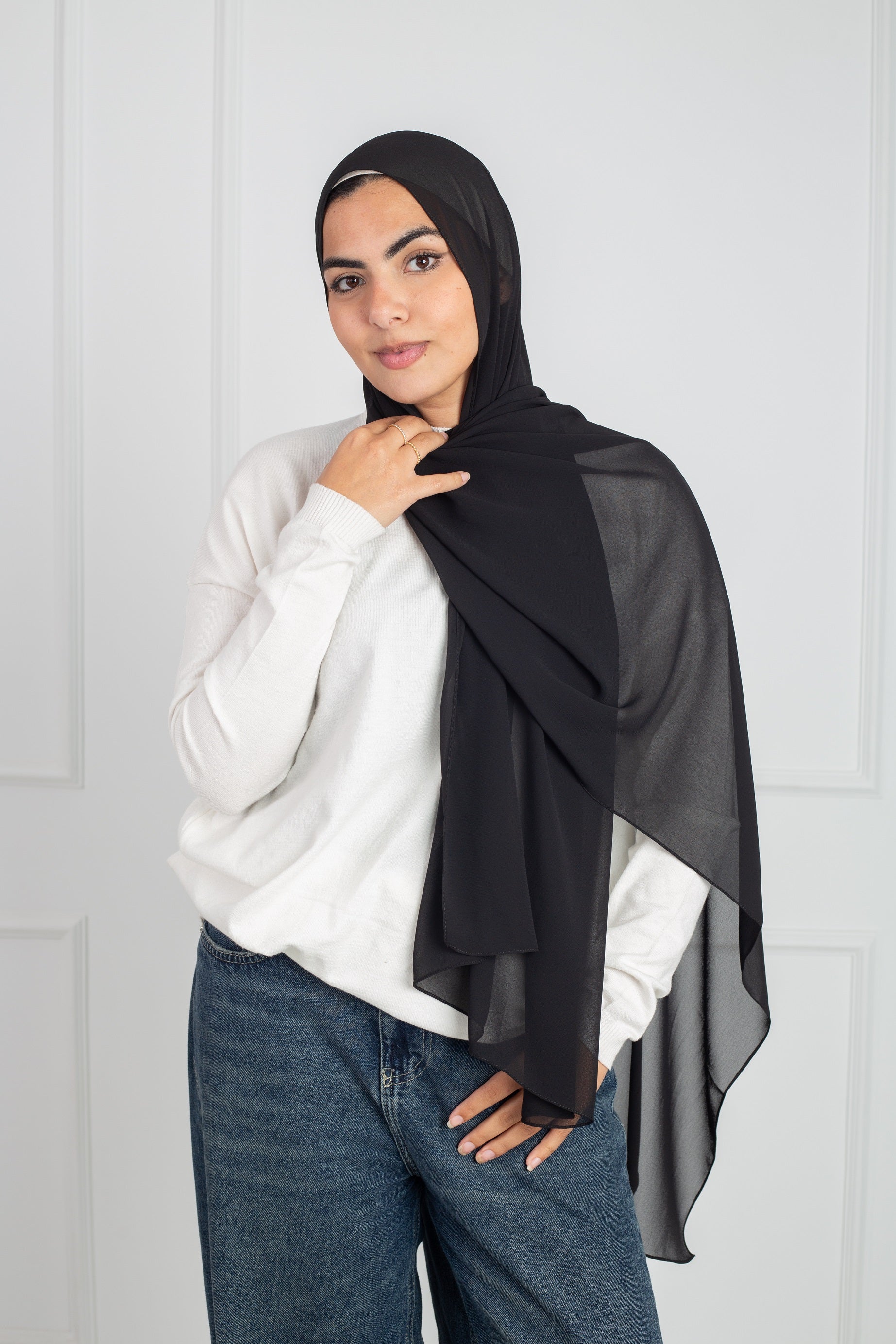 Soft Touch Chiffon Scarf in Black lightweight fabric 