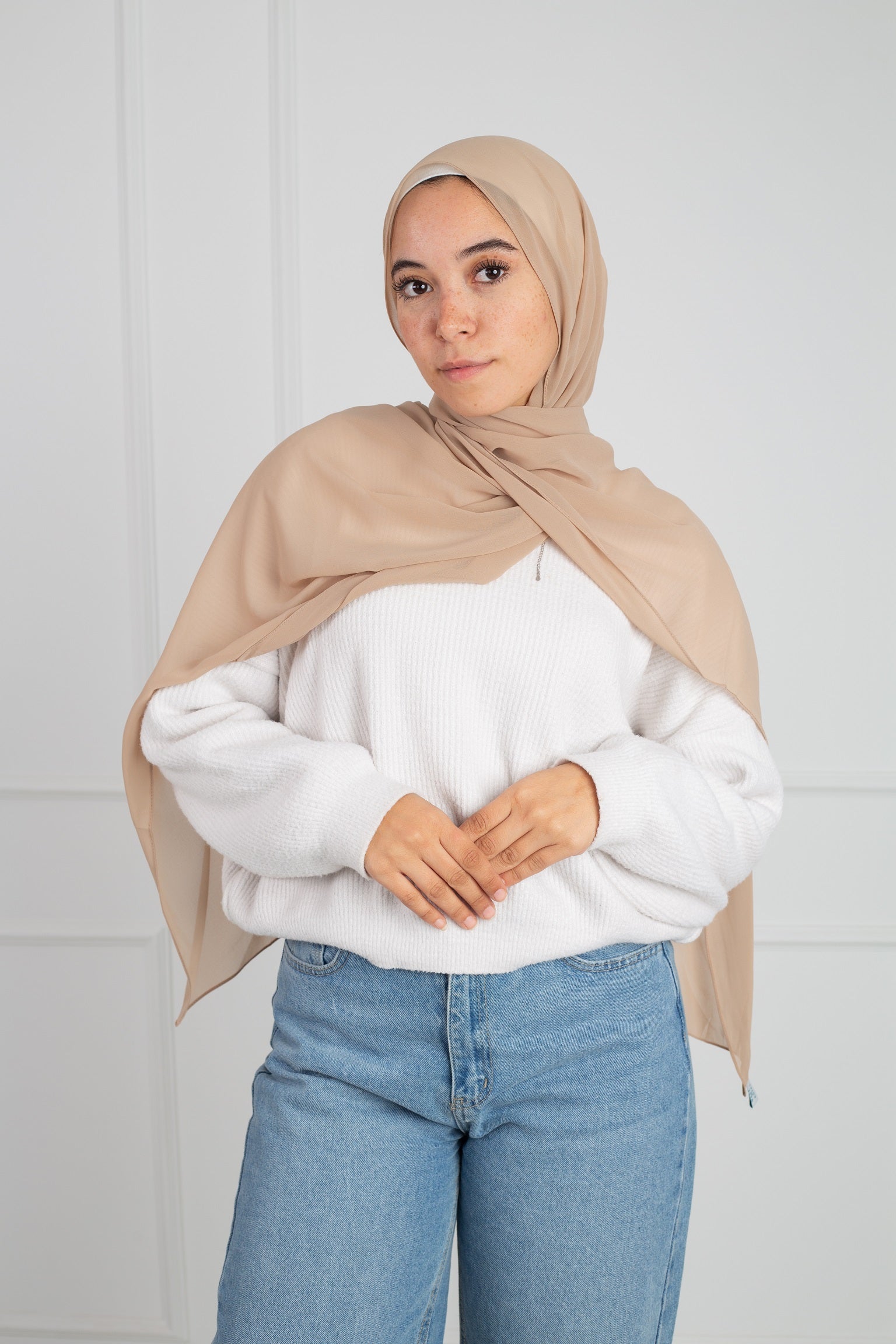 Soft Touch Chiffon Scarf in Bone Beige lightweight fabric 