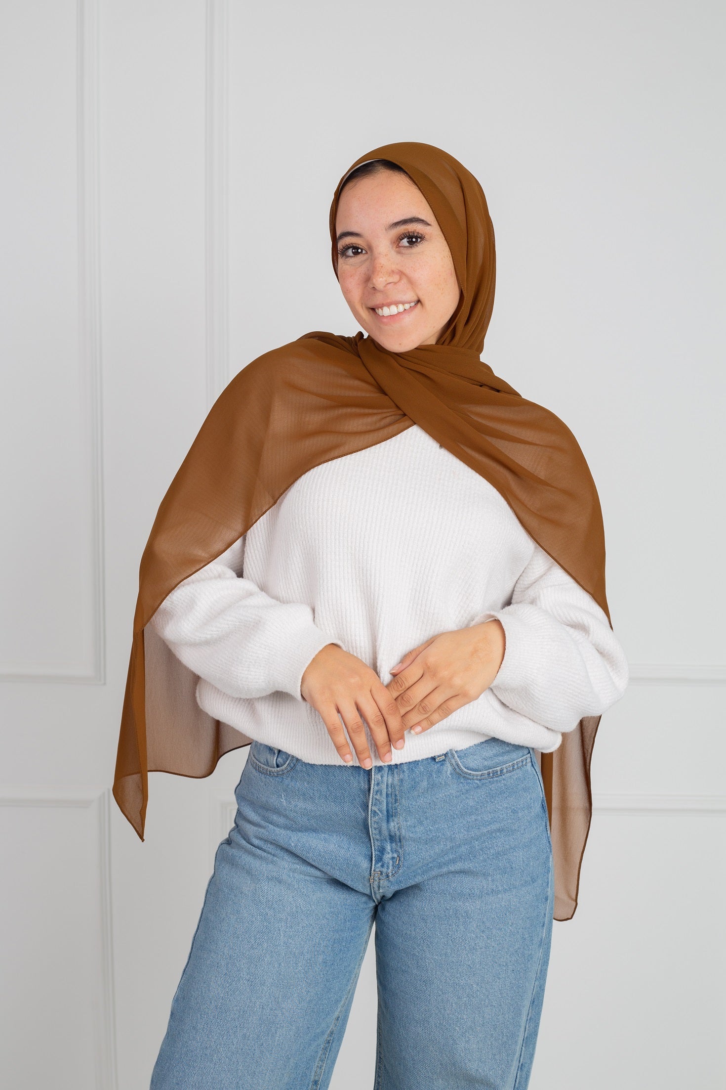 Soft Touch Chiffon Scarf in Browm 
 lightweight fabric 