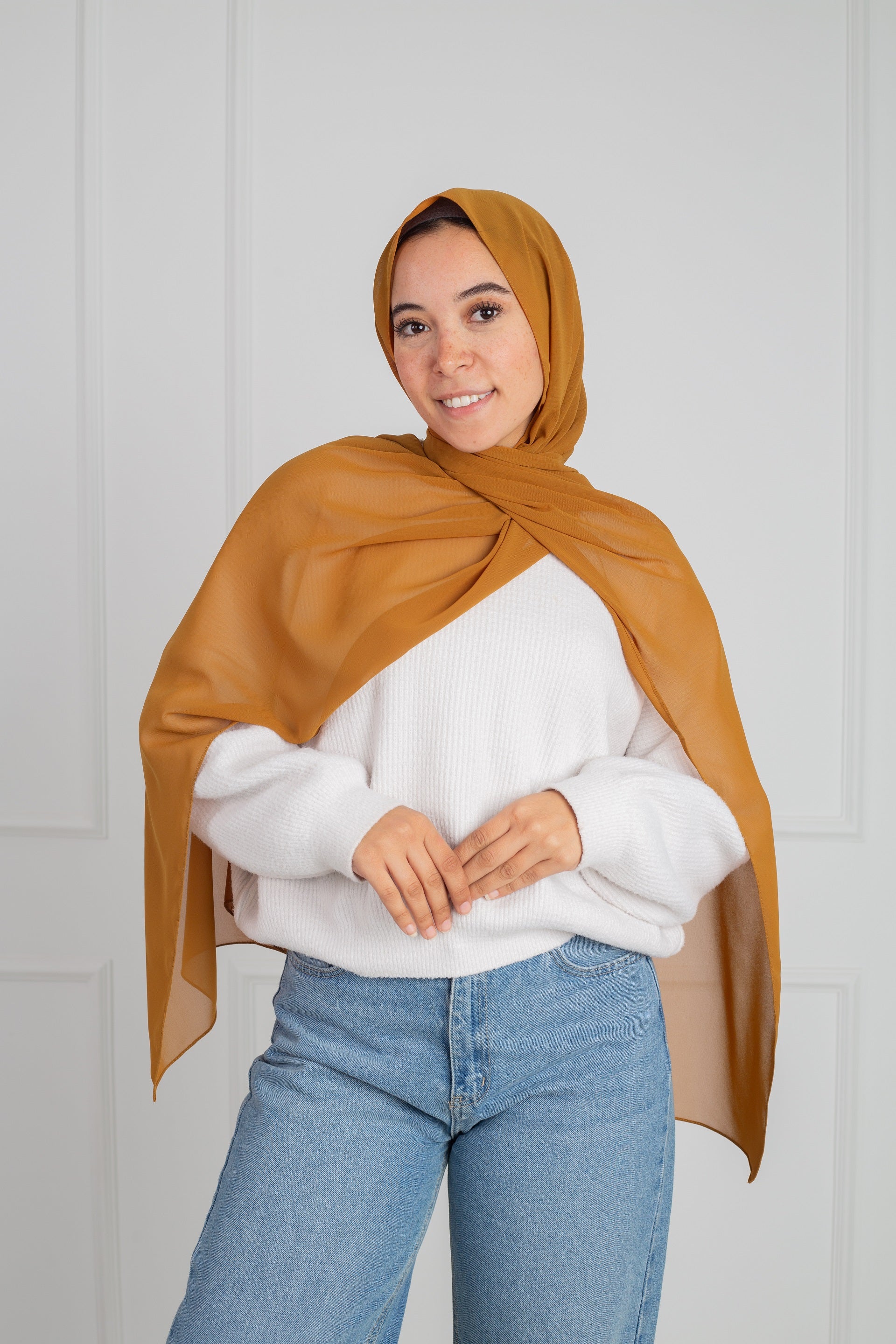 Soft Touch Chiffon Scarf in Camel lightweight fabric 