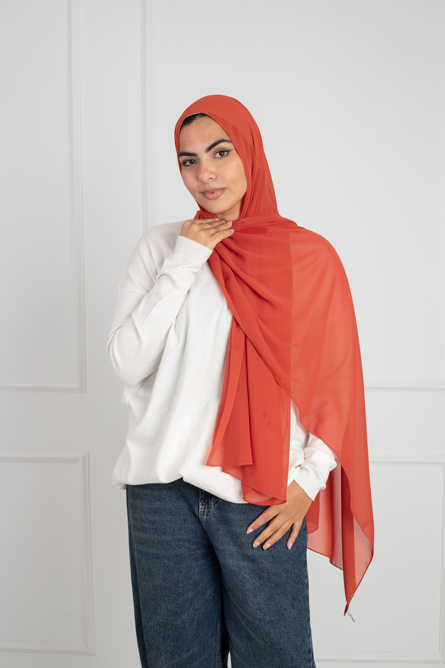 Soft Touch Chiffon Scarf in Copalt Orange lightweight fabric 