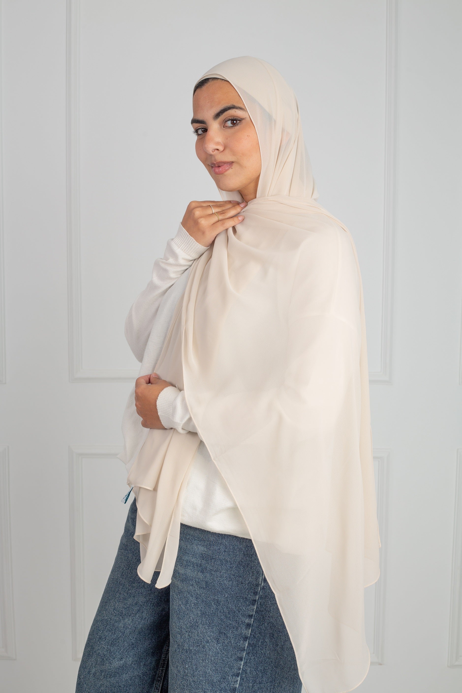 Soft Touch Chiffon Scarf in Cream Beige lightweight fabric 